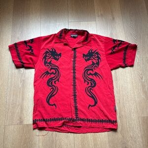 Red Dragon Print Men's Shirt